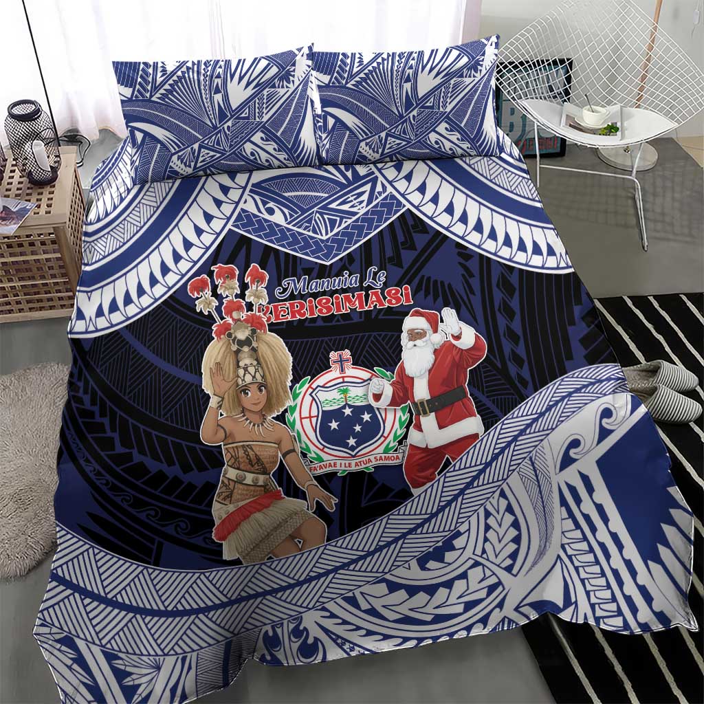 Samoa Christmas Bedding Set Samoan Siva Dance With Santa - Polynesian Pride