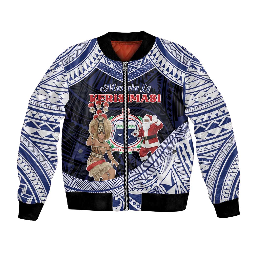 Samoa Christmas Bomber Jacket Samoan Siva Dance With Santa - Polynesian Pride