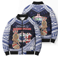 Samoa Christmas Bomber Puffer Jacket Samoan Siva Dance With Santa - Polynesian Pride