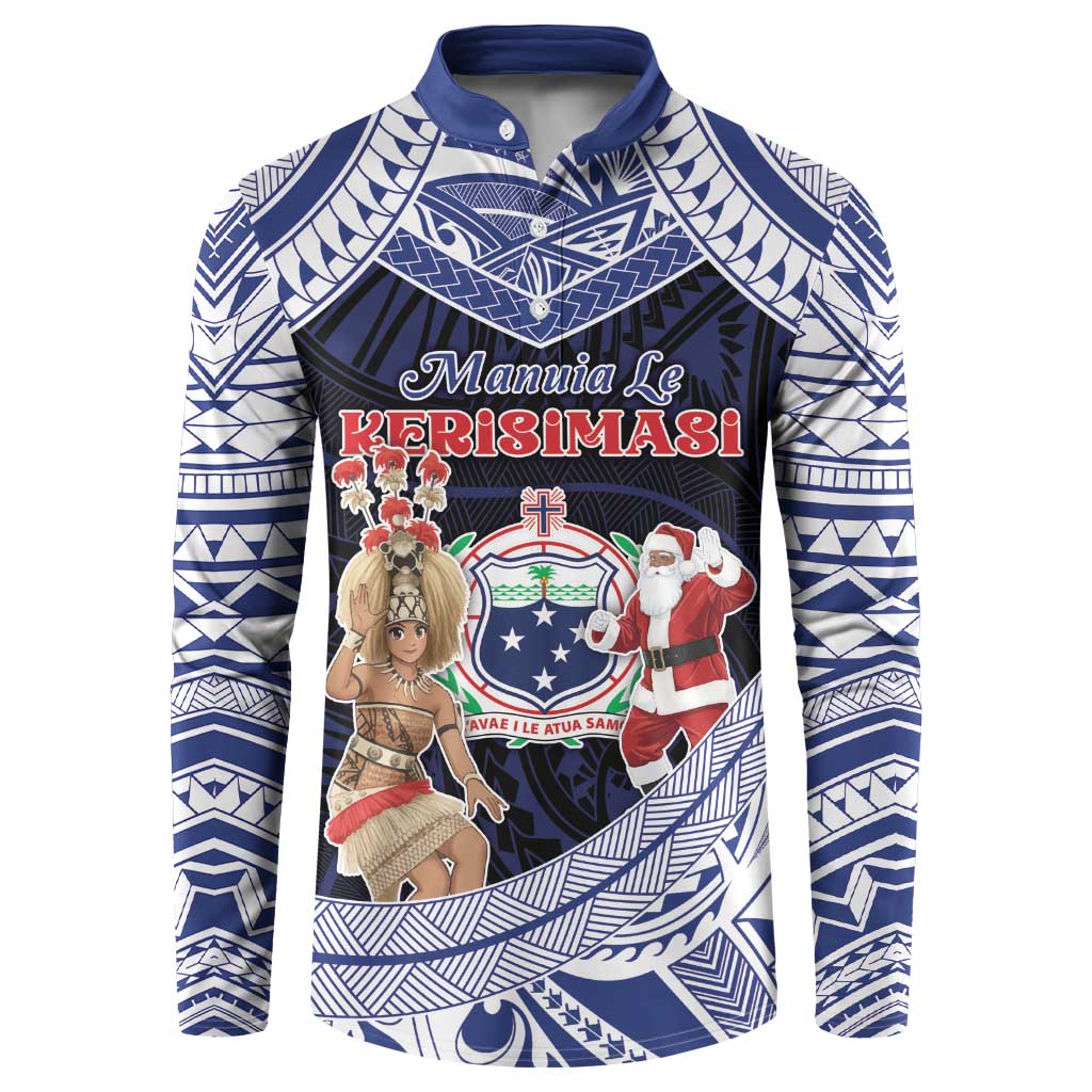 Samoa Christmas Button Sweatshirt Samoan Siva Dance With Santa - Polynesian Pride