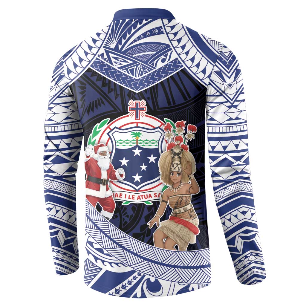 Samoa Christmas Button Sweatshirt Samoan Siva Dance With Santa - Polynesian Pride