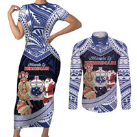 Samoa Christmas Couples Matching Short Sleeve Bodycon Dress and Long Sleeve Button Shirt Samoan Siva Dance With Santa - Polynesian Pride