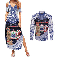 Samoa Christmas Couples Matching Summer Maxi Dress and Long Sleeve Button Shirt Samoan Siva Dance With Santa - Polynesian Pride
