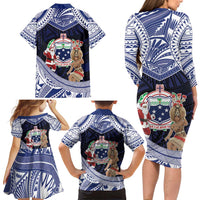 Samoa Christmas Family Matching Long Sleeve Bodycon Dress and Hawaiian Shirt Samoan Siva Dance With Santa - Polynesian Pride