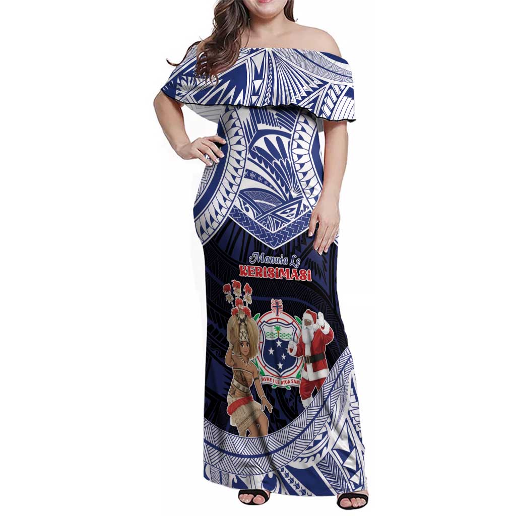 Samoa Christmas Family Matching Off Shoulder Maxi Dress and Hawaiian Shirt Samoan Siva Dance With Santa - Polynesian Pride