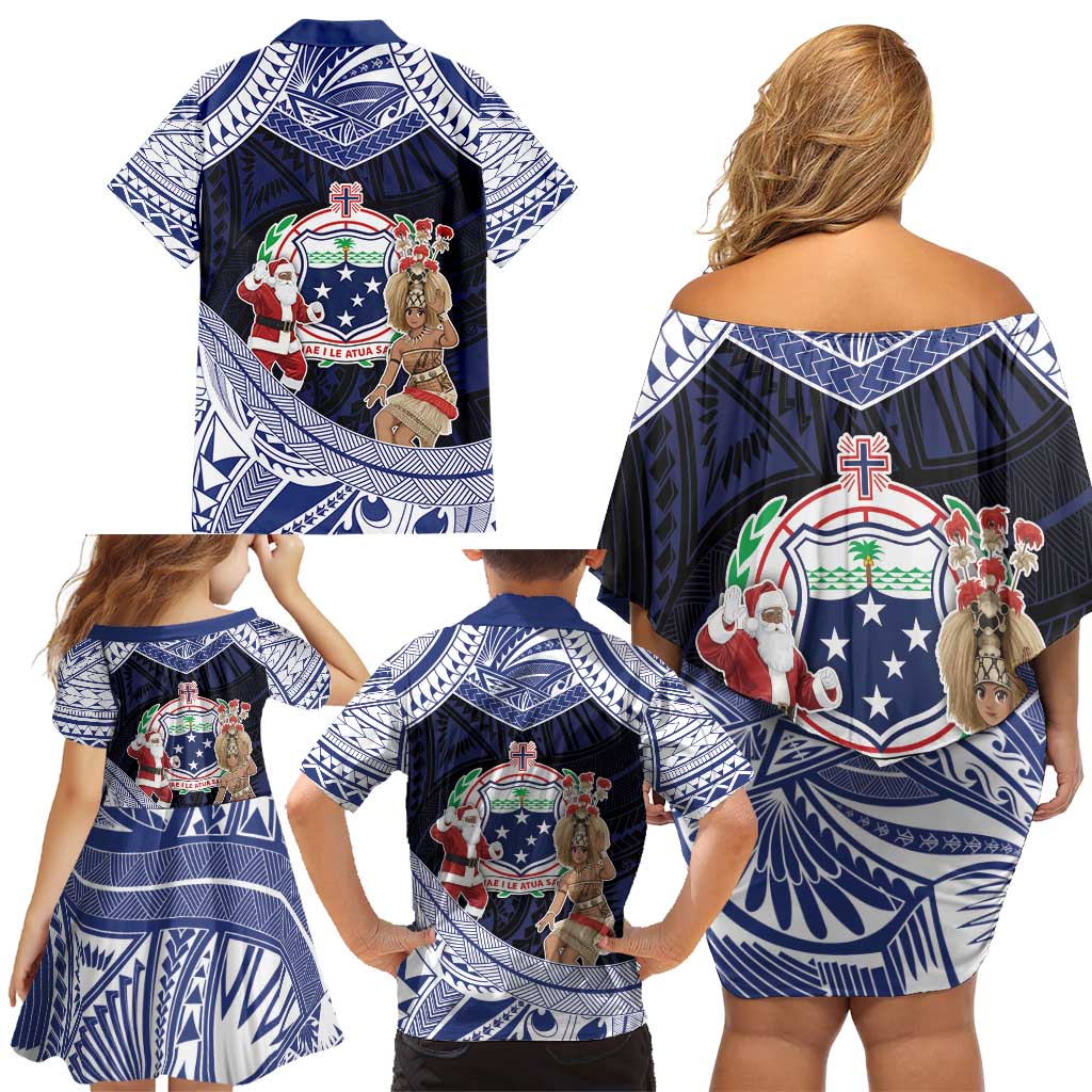 Samoa Christmas Family Matching Off Shoulder Short Dress and Hawaiian Shirt Samoan Siva Dance With Santa - Polynesian Pride