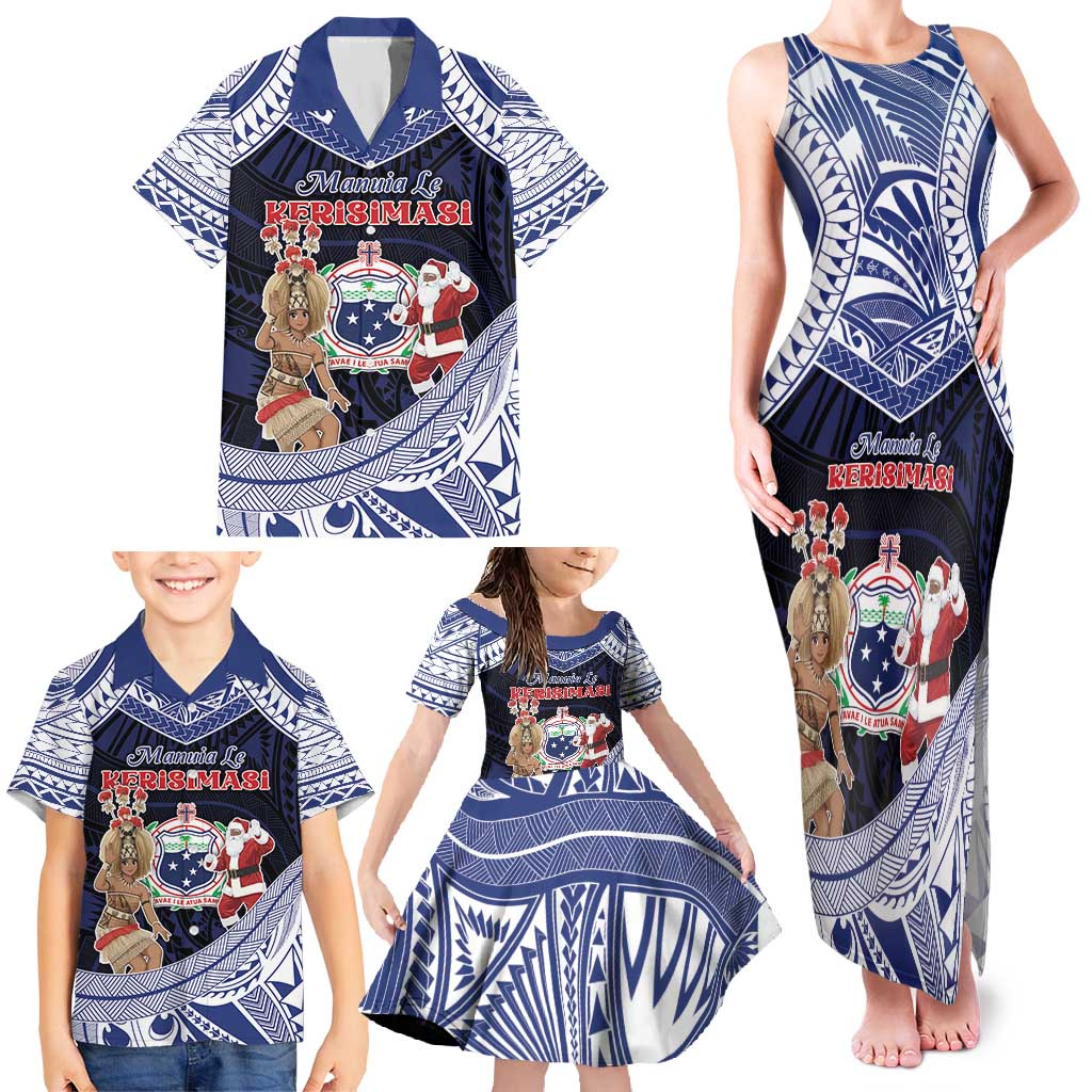 Samoa Christmas Family Matching Tank Maxi Dress and Hawaiian Shirt Samoan Siva Dance With Santa - Polynesian Pride