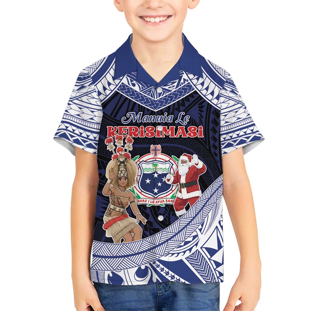 Samoa Christmas Family Matching Tank Maxi Dress and Hawaiian Shirt Samoan Siva Dance With Santa - Polynesian Pride