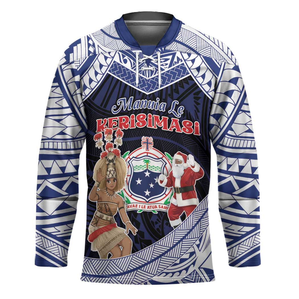 Samoa Christmas Hockey Jersey Samoan Siva Dance With Santa - Polynesian Pride