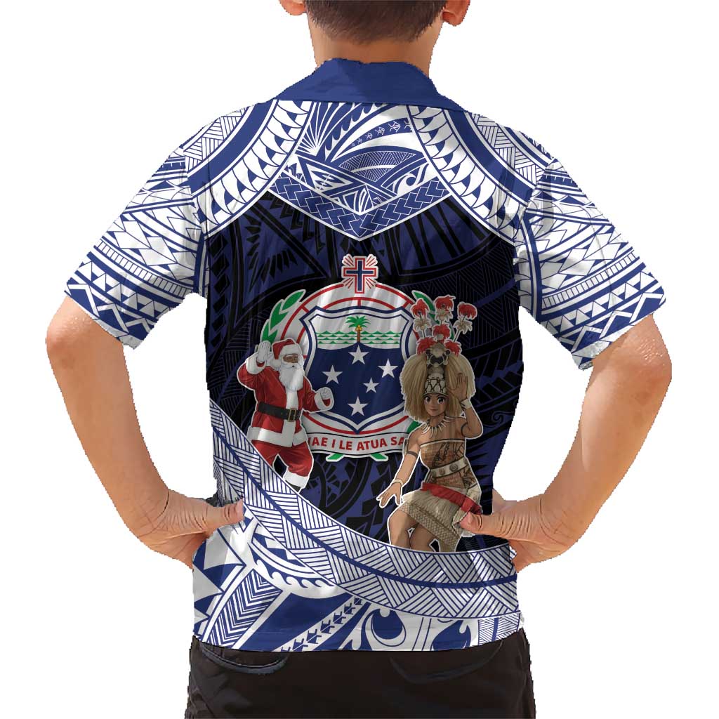Samoa Christmas Kid Hawaiian Shirt Samoan Siva Dance With Santa - Polynesian Pride