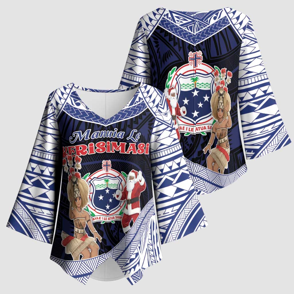 Samoa Christmas Kimono Sleeve Blouse Samoan Siva Dance With Santa - Polynesian Pride