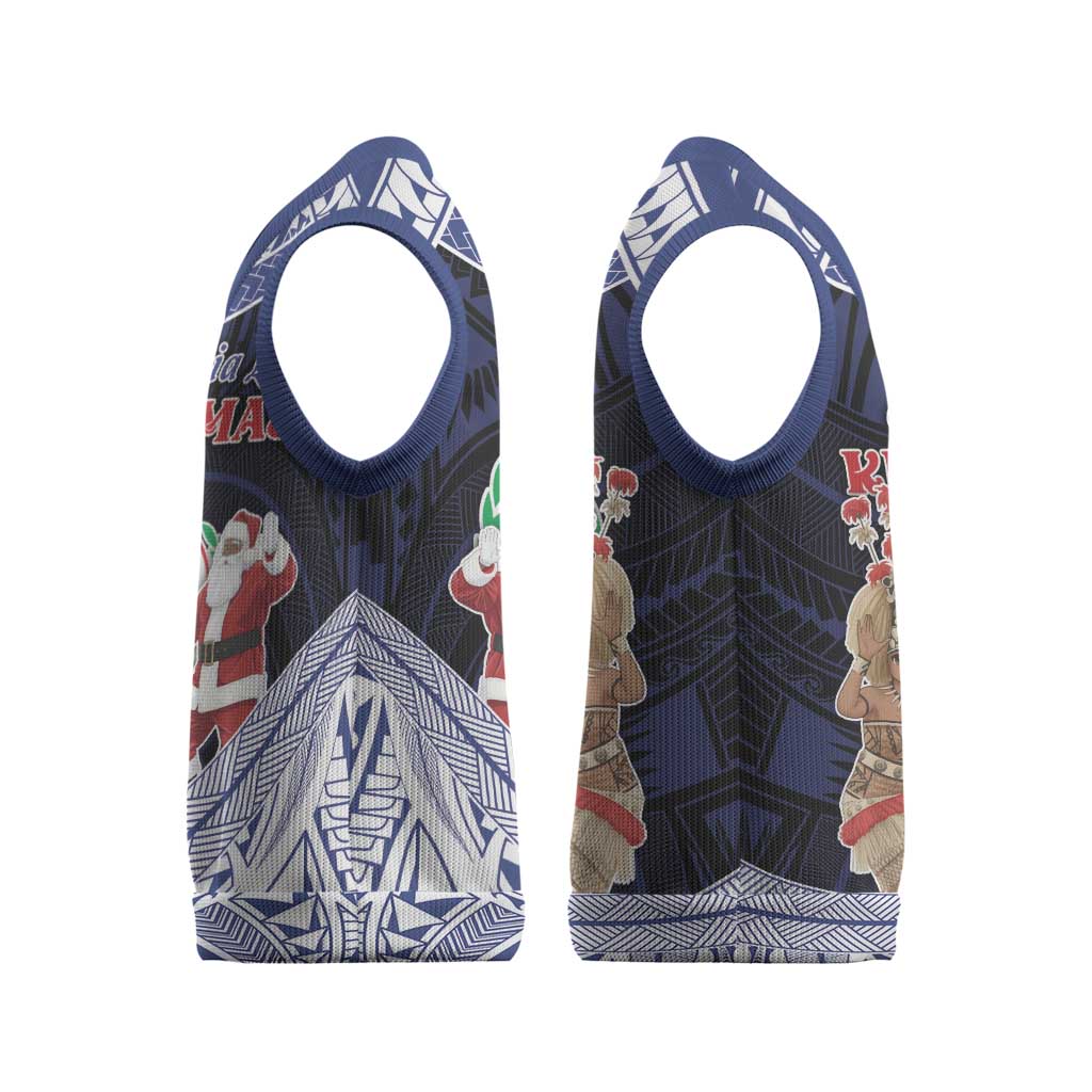 Samoa Christmas Knitted V-Neck Vest Samoan Siva Dance With Santa - Polynesian Pride