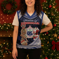 Samoa Christmas Knitted V-Neck Vest Samoan Siva Dance With Santa - Polynesian Pride