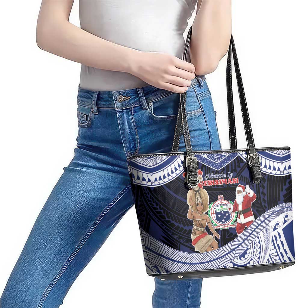 Samoa Christmas Leather Tote Bag Samoan Siva Dance With Santa - Polynesian Pride