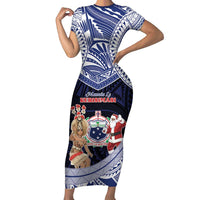 Samoa Christmas Short Sleeve Bodycon Dress Samoan Siva Dance With Santa - Polynesian Pride