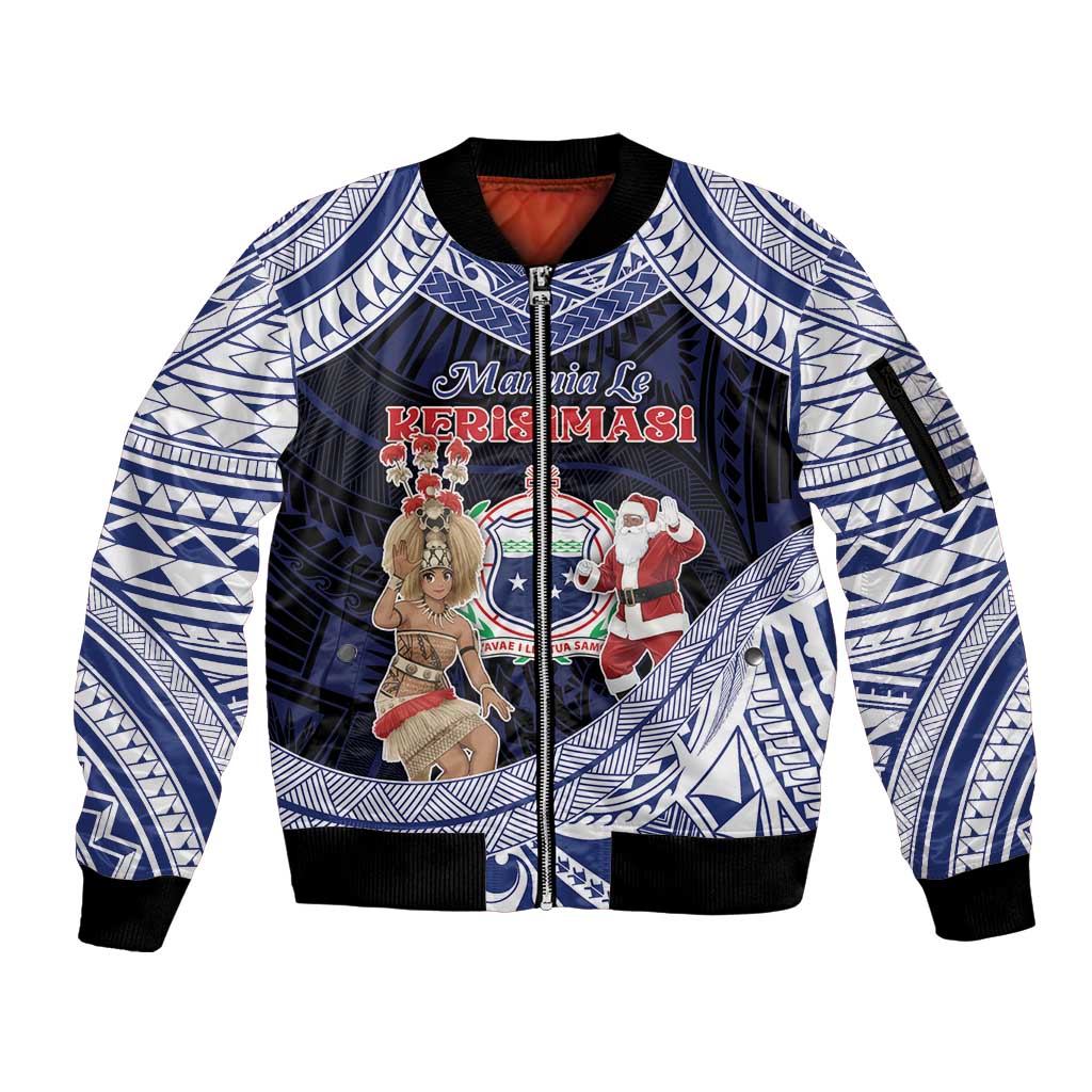Samoa Christmas Sleeve Zip Bomber Jacket Samoan Siva Dance With Santa - Polynesian Pride