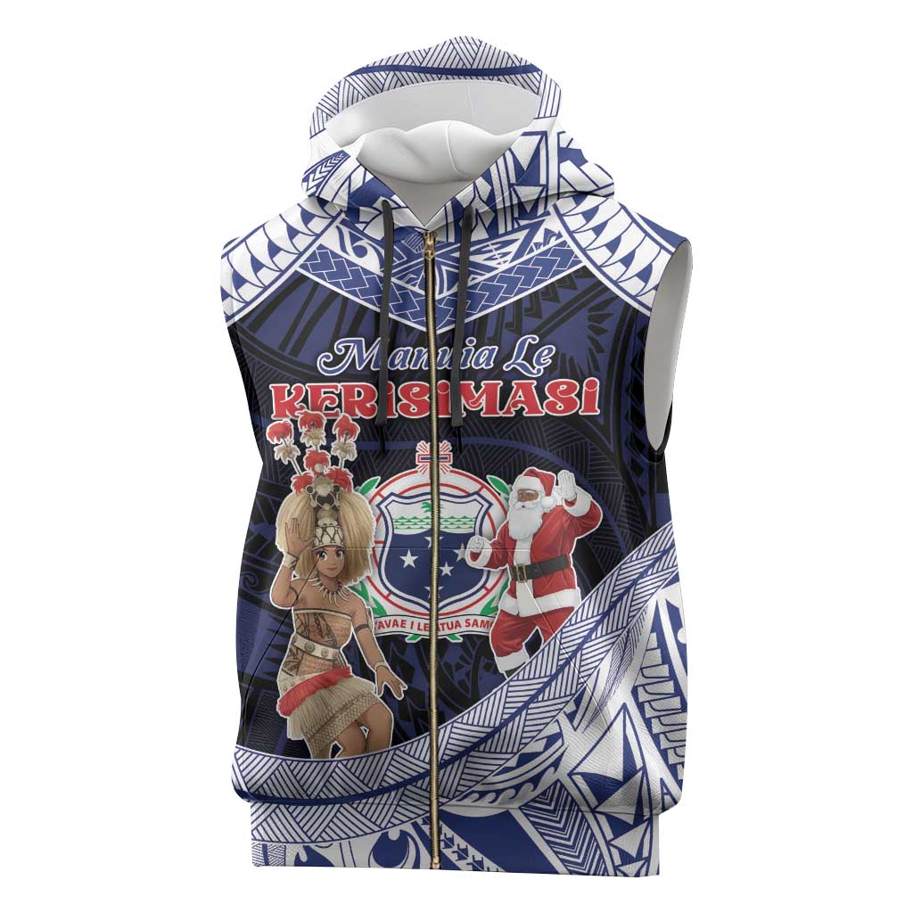 Samoa Christmas Sleeveless Zip Hoodie Samoan Siva Dance With Santa - Polynesian Pride
