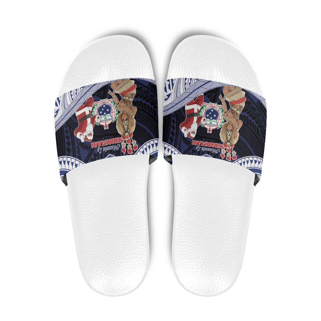 Samoa Christmas Slide Sandals Samoan Siva Dance With Santa - Polynesian Pride