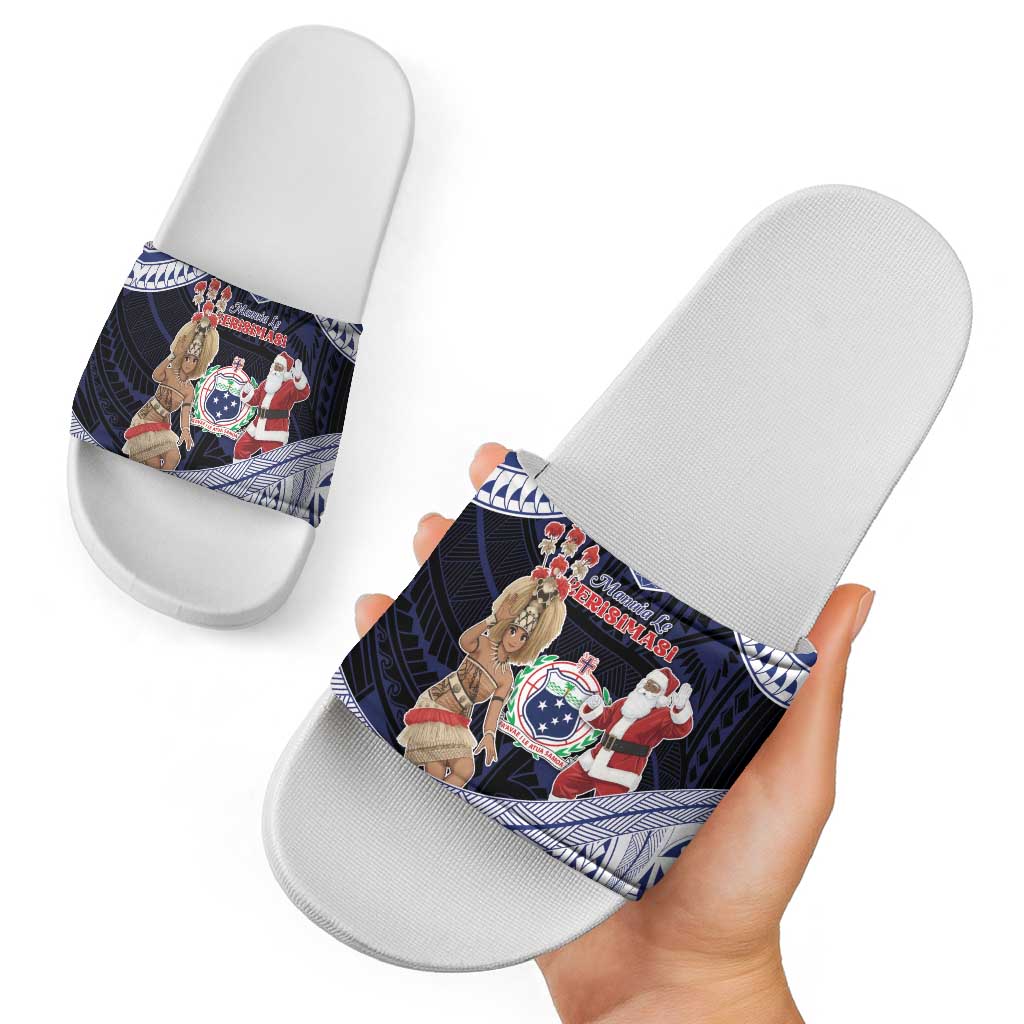 Samoa Christmas Slide Sandals Samoan Siva Dance With Santa - Polynesian Pride