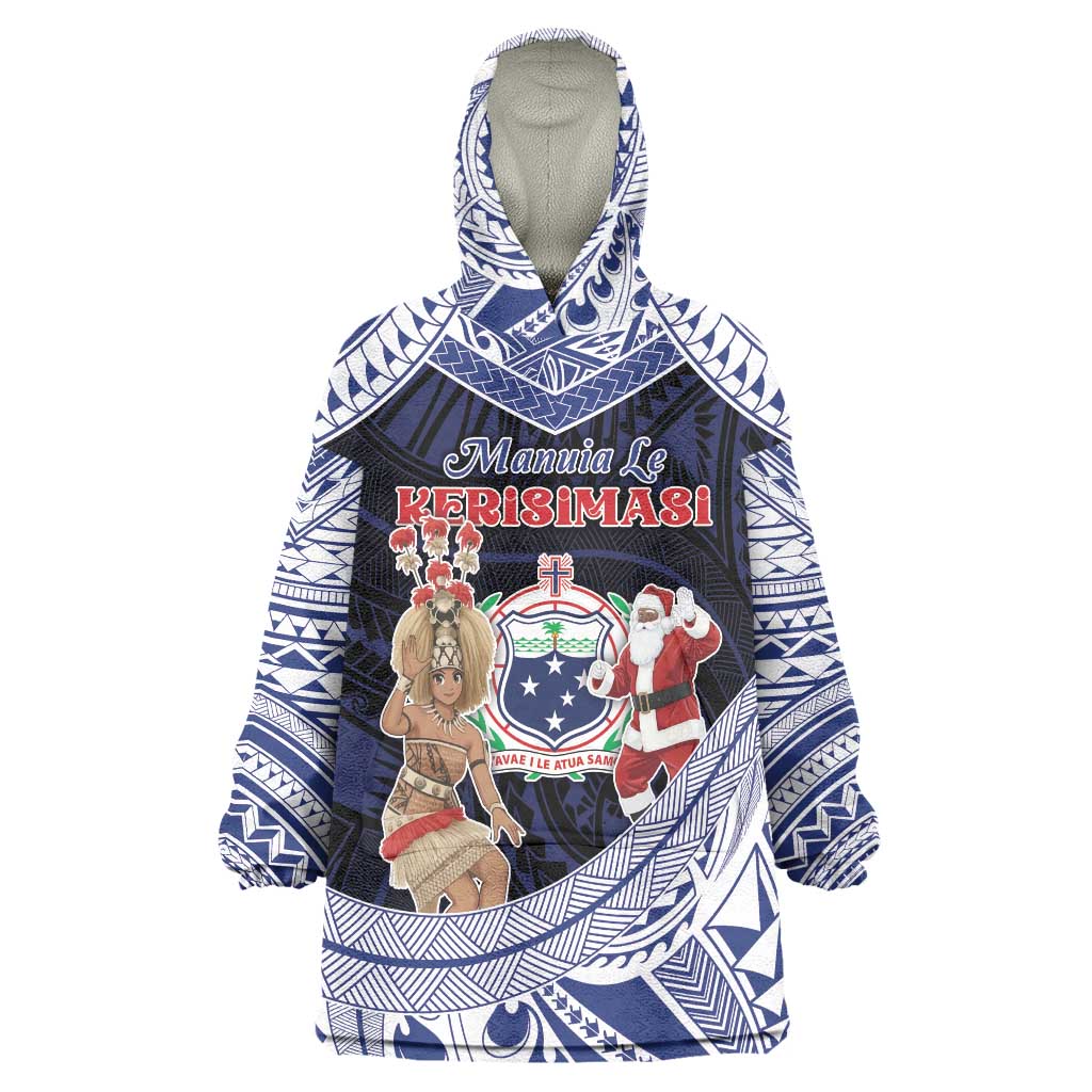Samoa Christmas Wearable Blanket Hoodie Samoan Siva Dance With Santa - Polynesian Pride