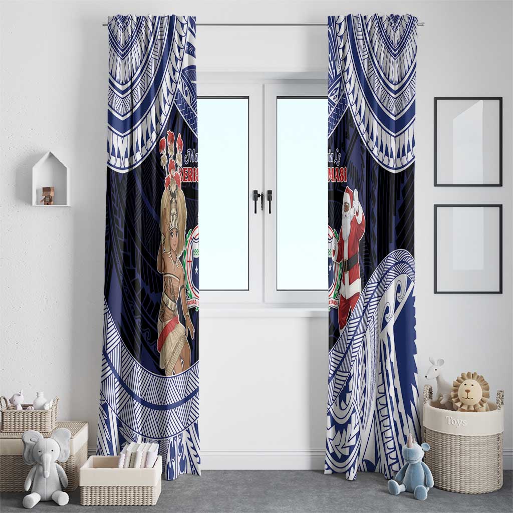 Samoa Christmas Window Curtain Samoan Siva Dance With Santa - Polynesian Pride