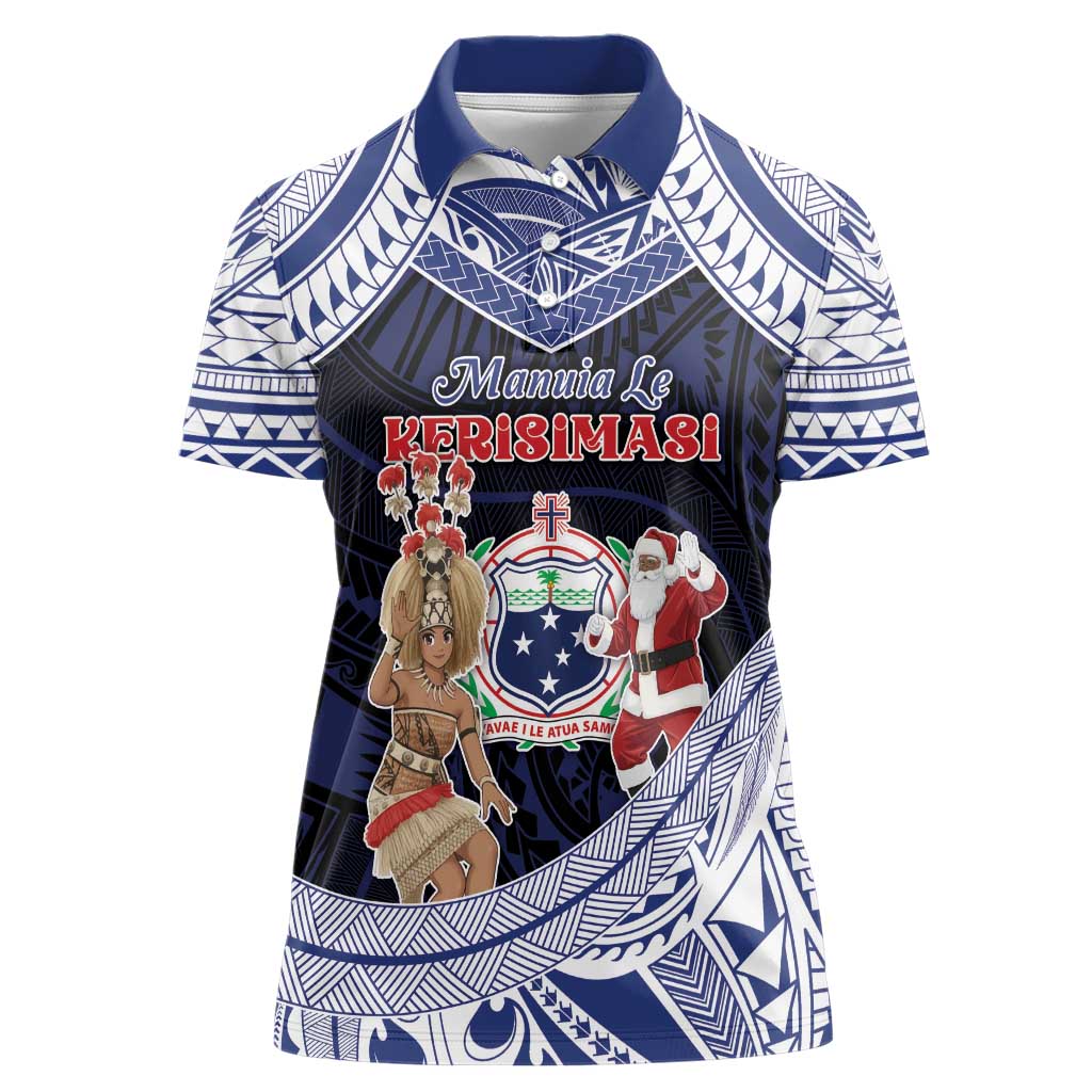 Samoa Christmas Women Polo Shirt Samoan Siva Dance With Santa - Polynesian Pride