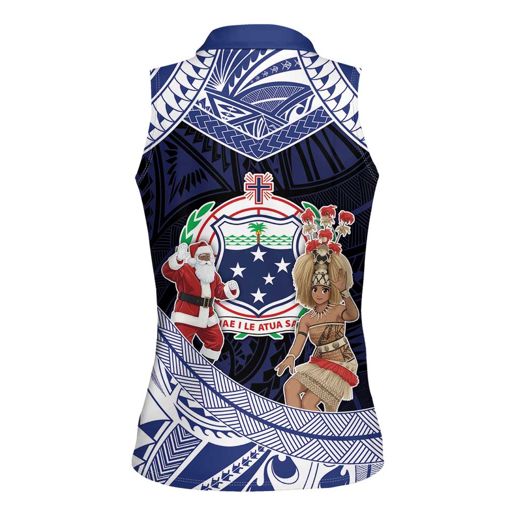 Samoa Christmas Women Sleeveless Polo Shirt Samoan Siva Dance With Santa - Polynesian Pride
