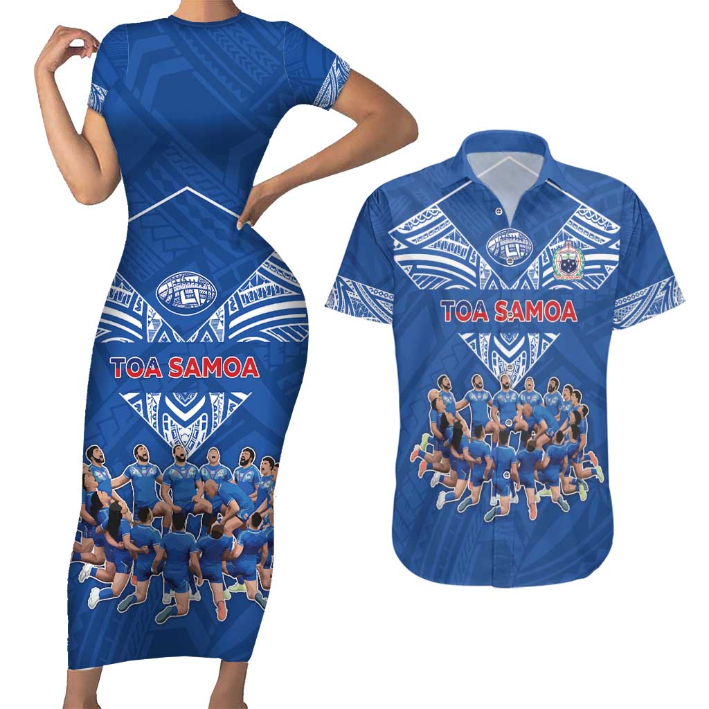 Toa Samoa Couples Matching Short Sleeve Bodycon Dress and Hawaiian Shirt Samoan Warrior Spirit Rugby - Polynesian Pride
