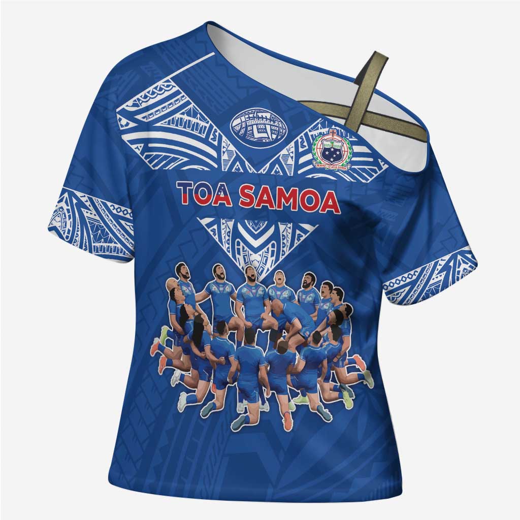 Toa Samoa Cross Shoulder Shirt Samoan Warrior Spirit Rugby - Polynesian Pride