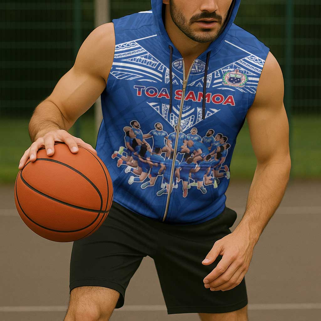 Toa Samoa Sleeveless Zip Hoodie Samoan Warrior Spirit Rugby - Polynesian Pride
