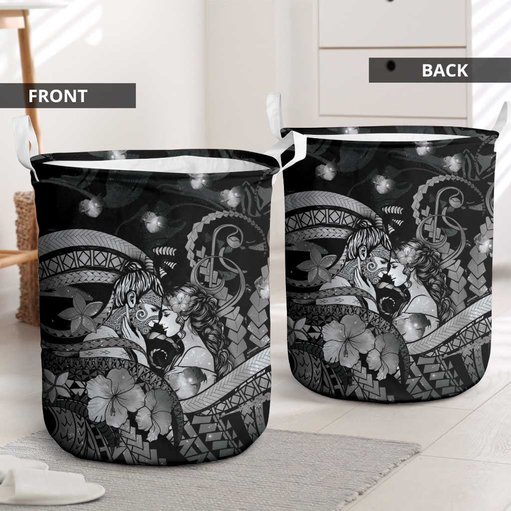 Maori Romantic Valentine Laundry Basket The Hongi Kiss Black Galaxy DT05 - Polynesian Pride