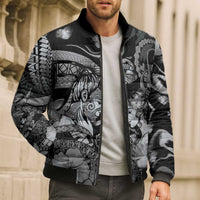 Personalised Maori Romantic Valentine Bomber Puffer Jacket The Hongi Kiss Black Galaxy DT05 - Polynesian Pride