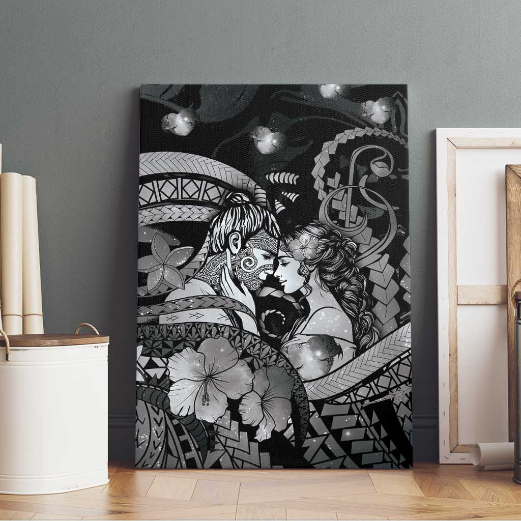Maori Romantic Valentine Canvas Wall Art The Hongi Kiss Black Galaxy