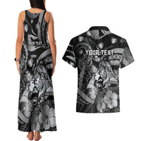 Personalised Maori Romantic Valentine Couples Matching Tank Maxi Dress and Hawaiian Shirt The Hongi Kiss Black Galaxy