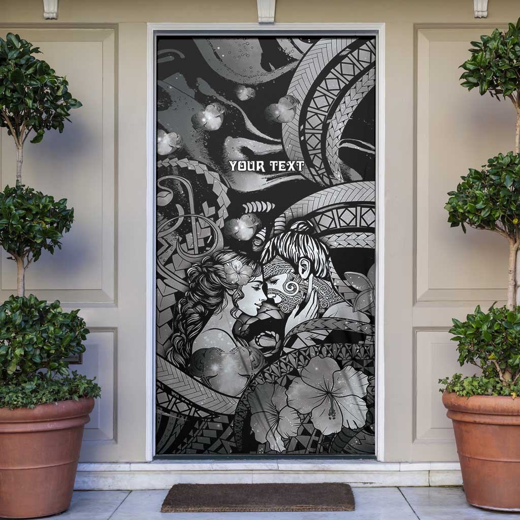 Personalised Maori Romantic Valentine Door Cover The Hongi Kiss Black Galaxy