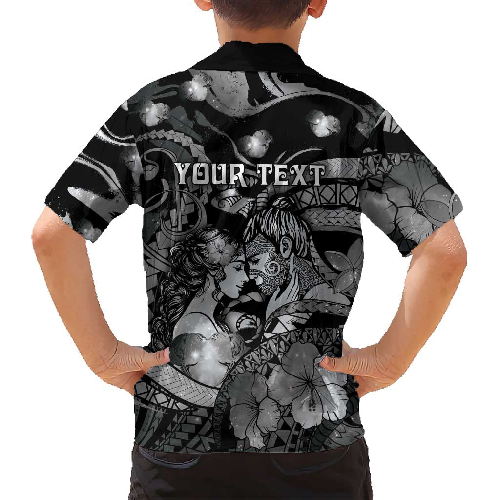 Personalised Maori Romantic Valentine Family Matching Off The Shoulder Long Sleeve Dress and Hawaiian Shirt The Hongi Kiss Black Galaxy DT05 - Polynesian Pride