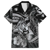Personalised Maori Romantic Valentine Family Matching Off The Shoulder Long Sleeve Dress and Hawaiian Shirt The Hongi Kiss Black Galaxy DT05 Dad's Shirt - Short Sleeve Black - Polynesian Pride