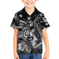 Personalised Maori Romantic Valentine Family Matching Off The Shoulder Long Sleeve Dress and Hawaiian Shirt The Hongi Kiss Black Galaxy DT05 Son's Shirt Black - Polynesian Pride