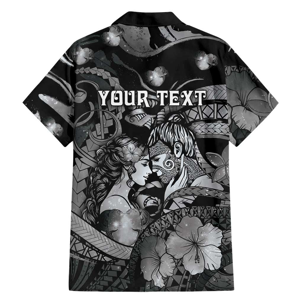 Personalised Maori Romantic Valentine Family Matching Puletasi and Hawaiian Shirt The Hongi Kiss Black Galaxy DT05 - Polynesian Pride