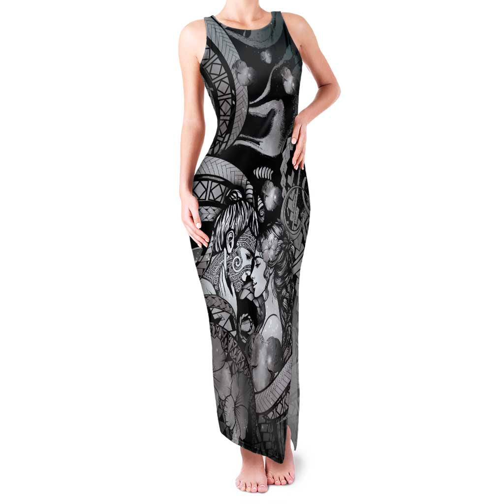 Personalised Maori Romantic Valentine Family Matching Tank Maxi Dress and Hawaiian Shirt The Hongi Kiss Black Galaxy
