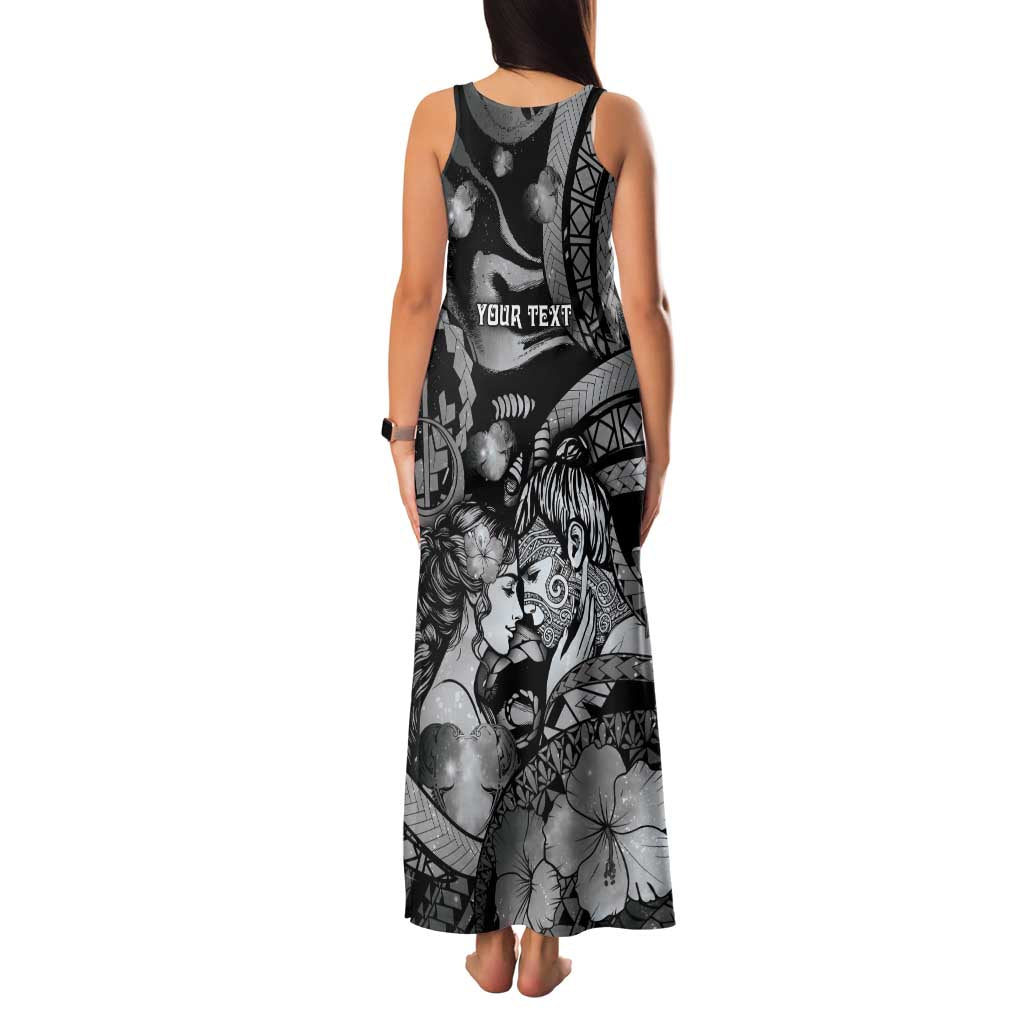 Personalised Maori Romantic Valentine Family Matching Tank Maxi Dress and Hawaiian Shirt The Hongi Kiss Black Galaxy