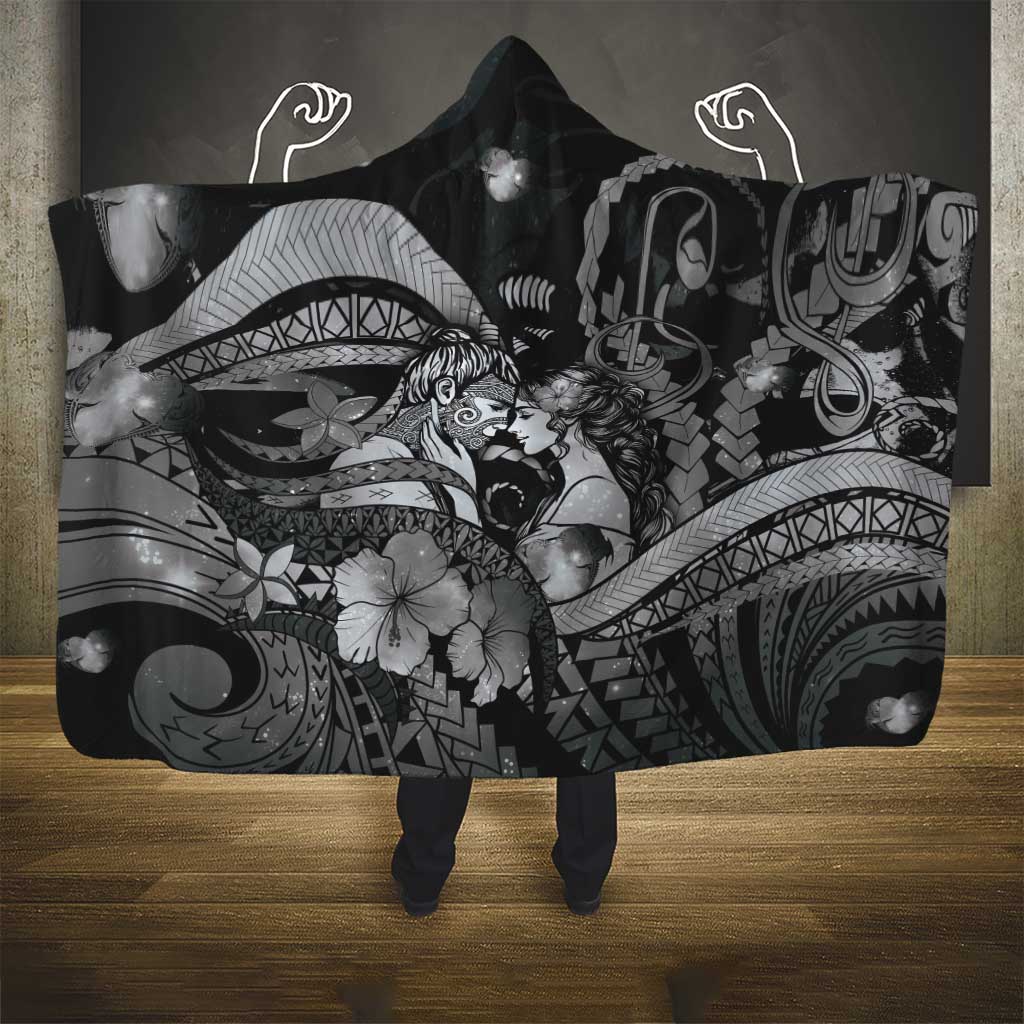 Maori Romantic Valentine Hooded Blanket The Hongi Kiss Black Galaxy