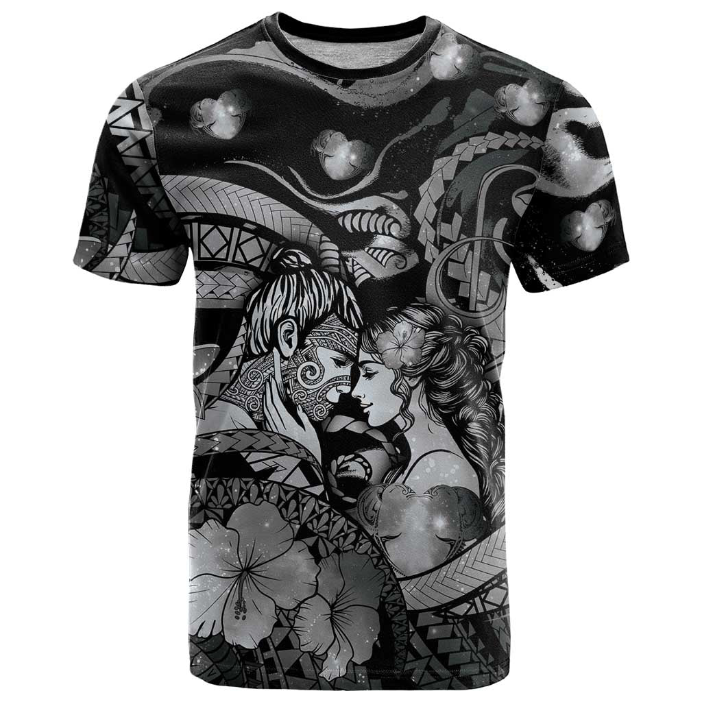 Personalised Maori Romantic Valentine T Shirt The Hongi Kiss Black Galaxy