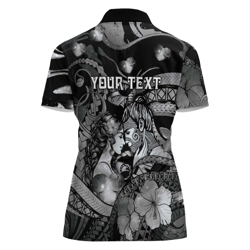 Personalised Maori Romantic Valentine Women Polo Shirt The Hongi Kiss Black Galaxy