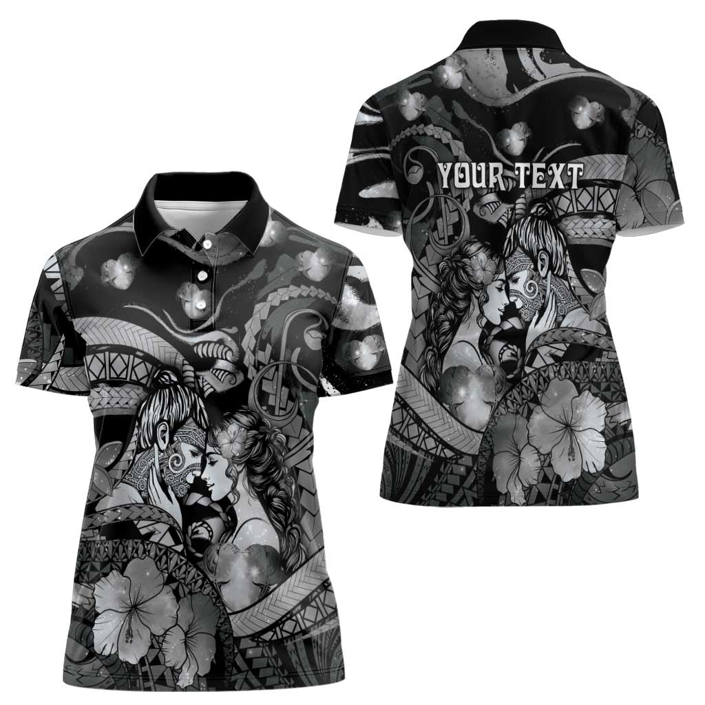 Personalised Maori Romantic Valentine Women Polo Shirt The Hongi Kiss Black Galaxy