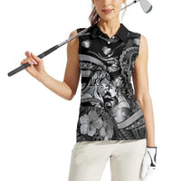 Personalised Maori Romantic Valentine Women Sleeveless Polo Shirt The Hongi Kiss Black Galaxy