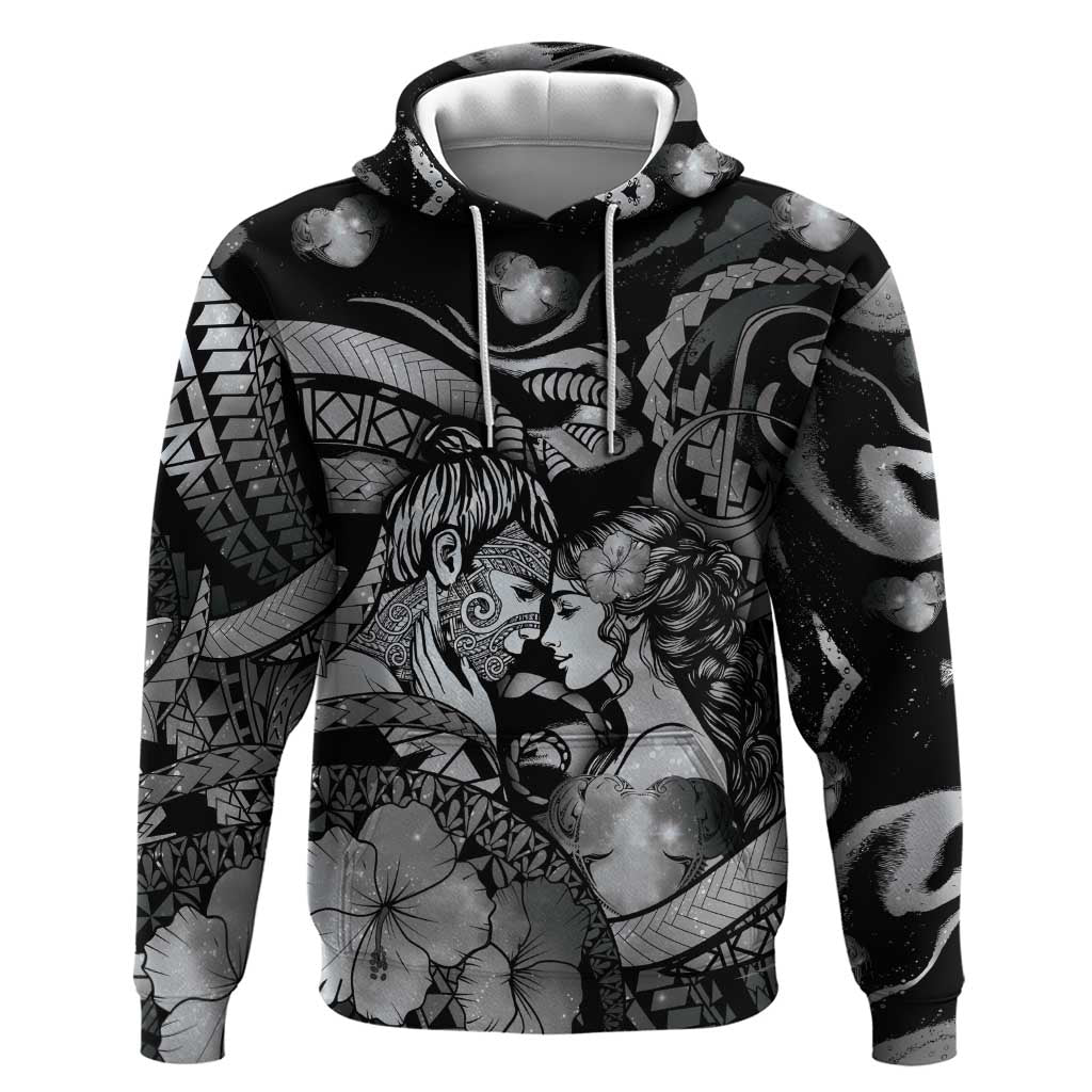 Personalised Maori Romantic Valentine Zip Hoodie The Hongi Kiss Black Galaxy DT05 Pullover Hoodie Black - Polynesian Pride