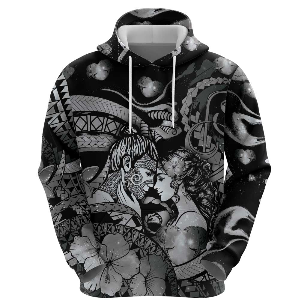 Personalised Maori Romantic Valentine Zip Hoodie The Hongi Kiss Black Galaxy DT05 - Polynesian Pride