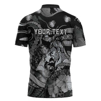 Personalised Maori Romantic Valentine Zipper Polo Shirt The Hongi Kiss Black Galaxy