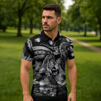 Personalised Maori Romantic Valentine Zipper Polo Shirt The Hongi Kiss Black Galaxy